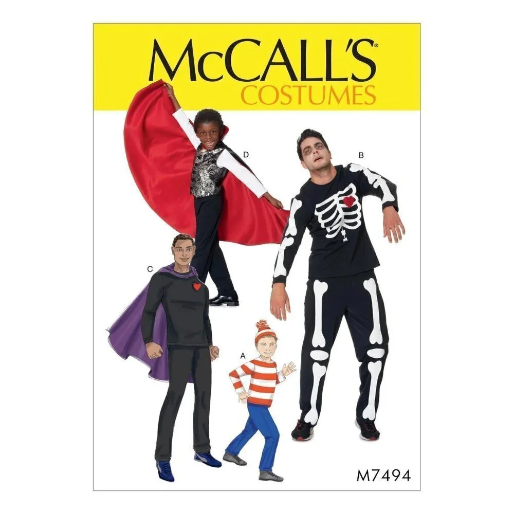 McCall's Sewing Pattern 7494 Costumes Skeleton Hero Vampire Mens Size S-XL
